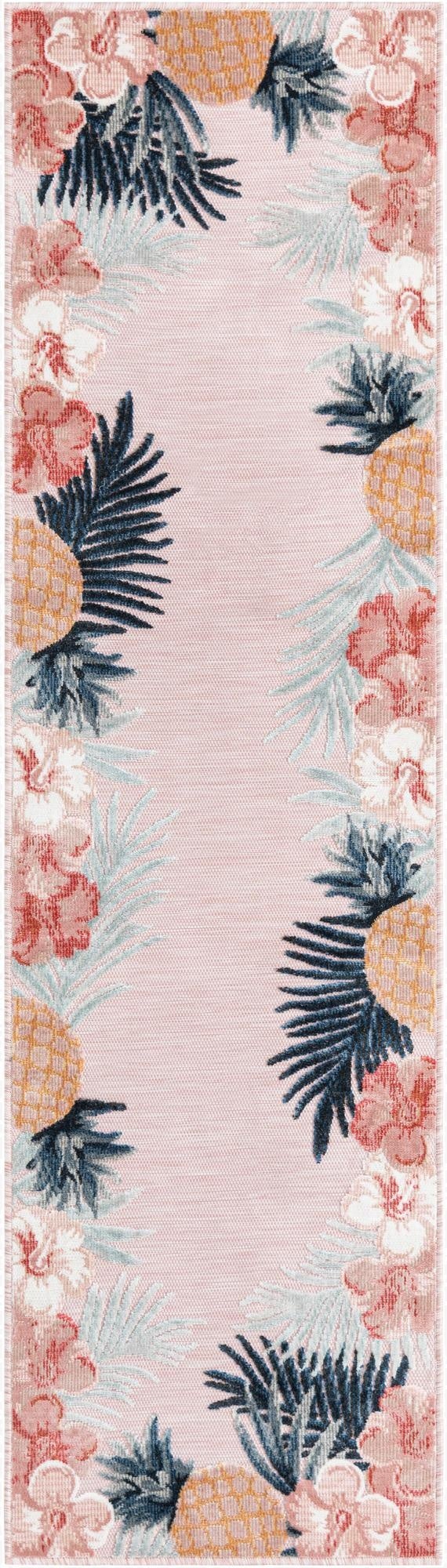  2' 2 x 8'  Washable Botanical Indoor / Outdoor Runner Rug