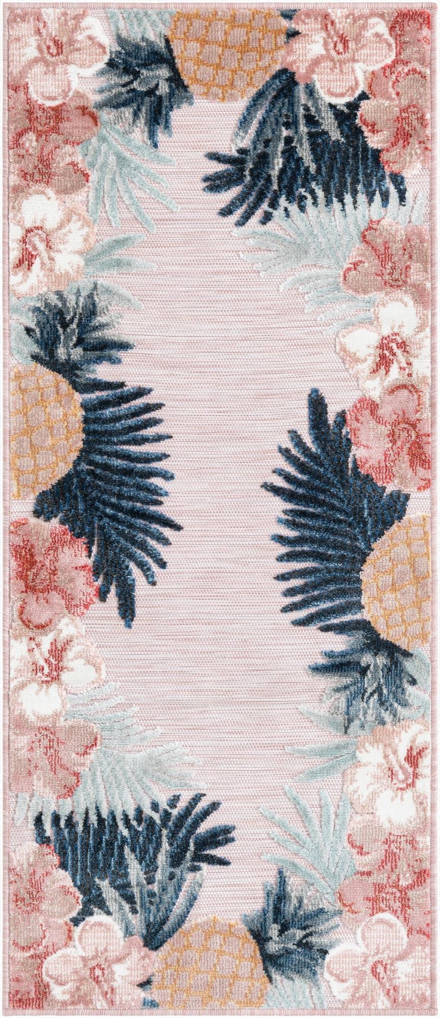  2' 2 x 5' 3  Washable Botanical Indoor / Outdoor Runner Rug