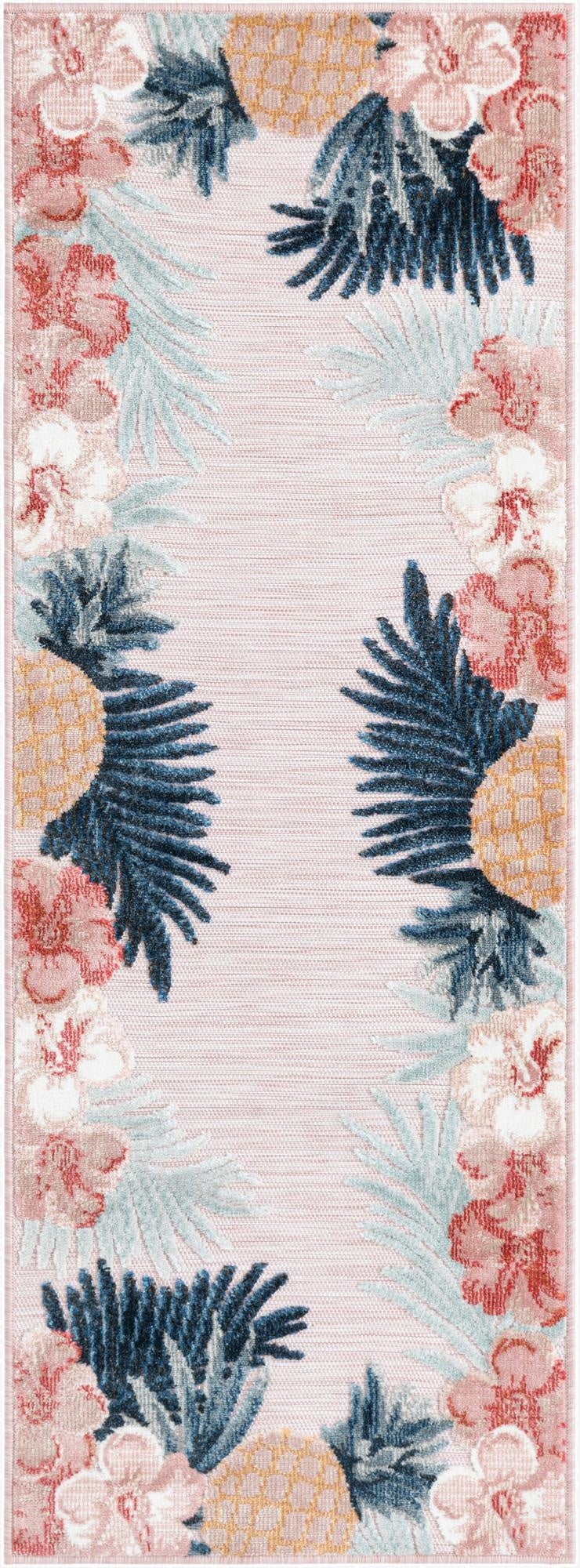  2' 2 x 6'  Washable Botanical Indoor / Outdoor Runner Rug