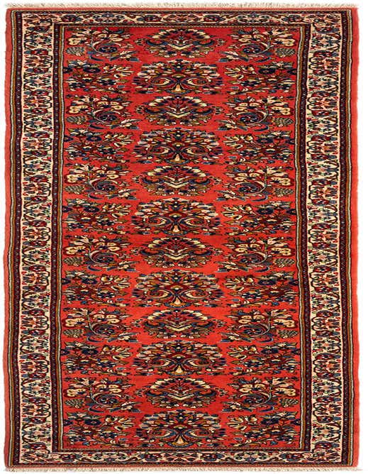 A handmade 11 ft runner rug in a traditional Persian style, featuring a vibrant pink background with intricate floral and medallion patterns in blue, cream, and red, ideal for a hallway.