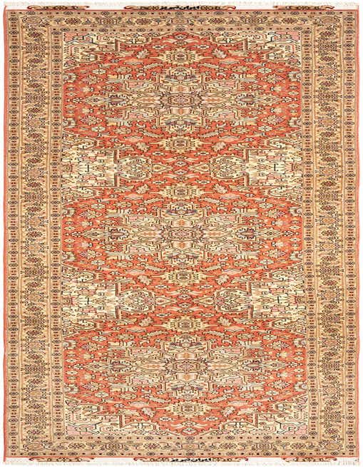 A 10 ft runner rug in a Persian Tabriz pattern with a pink and cream color palette, suitable for a hallway.