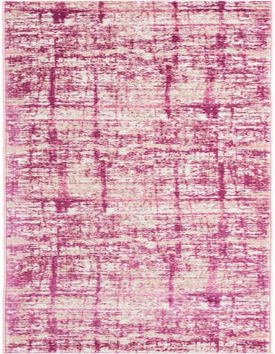 A 14 ft runner rug in shades of pink, featuring a distressed vintage-modern stripe pattern, ideal for a hallway.