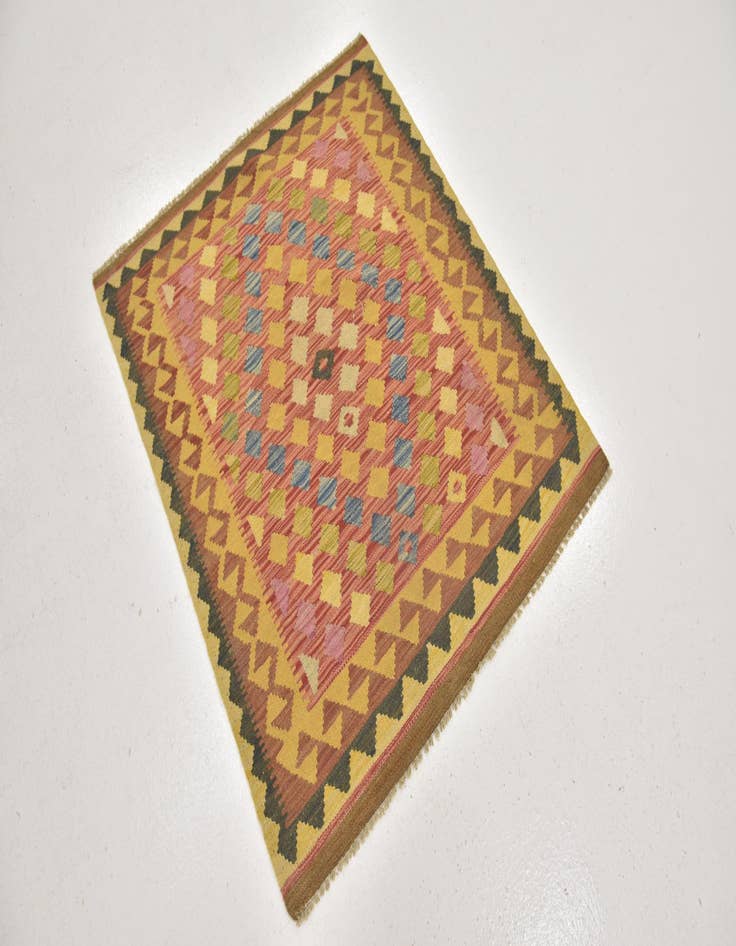 Detail image of  3' 2 x 3' 8  Hand Woven Kilim Maymana Wool Square Rug