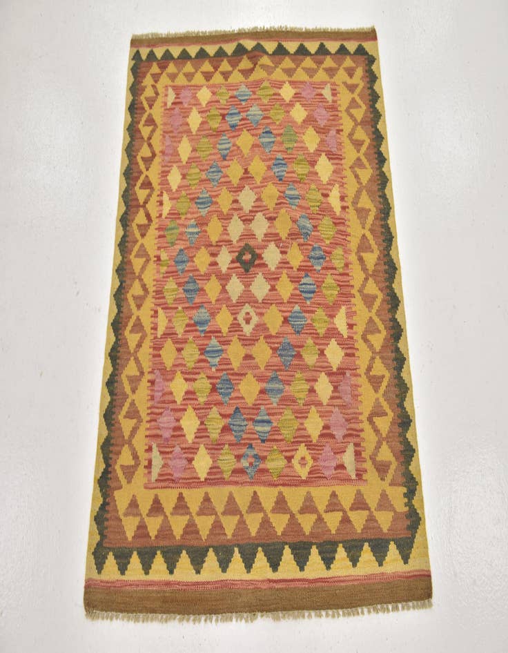 Detail image of  3' 2 x 3' 8  Hand Woven Kilim Maymana Wool Square Rug