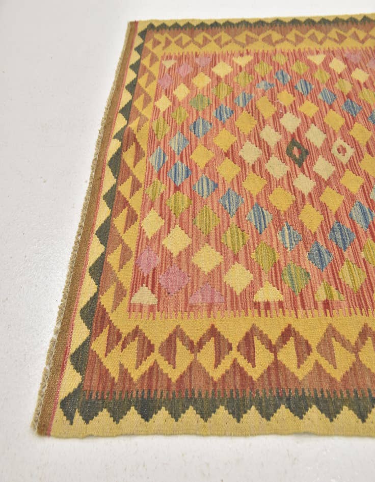 Detail image of  3' 2 x 3' 8  Hand Woven Kilim Maymana Wool Square Rug