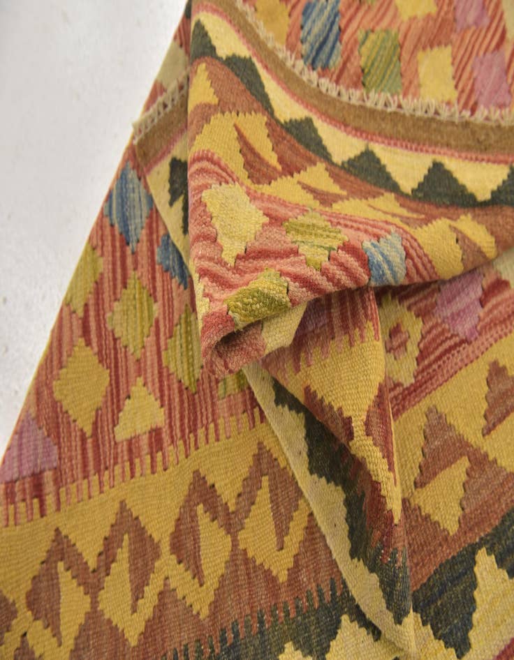 Detail image of  3' 2 x 3' 8  Hand Woven Kilim Maymana Wool Square Rug