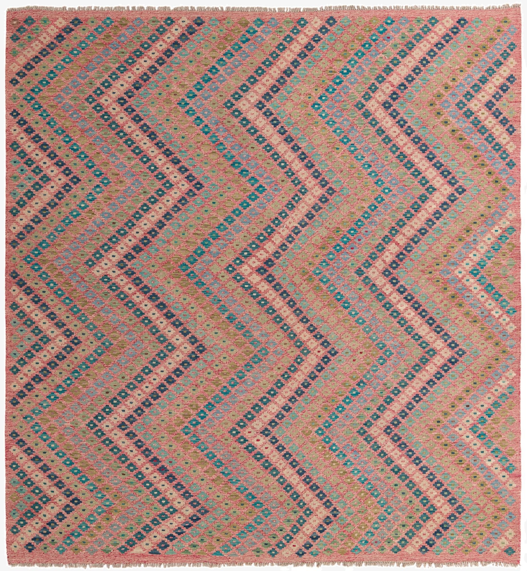  9' x 9' 3  Hand Woven Kilim Modern Wool Square Rug