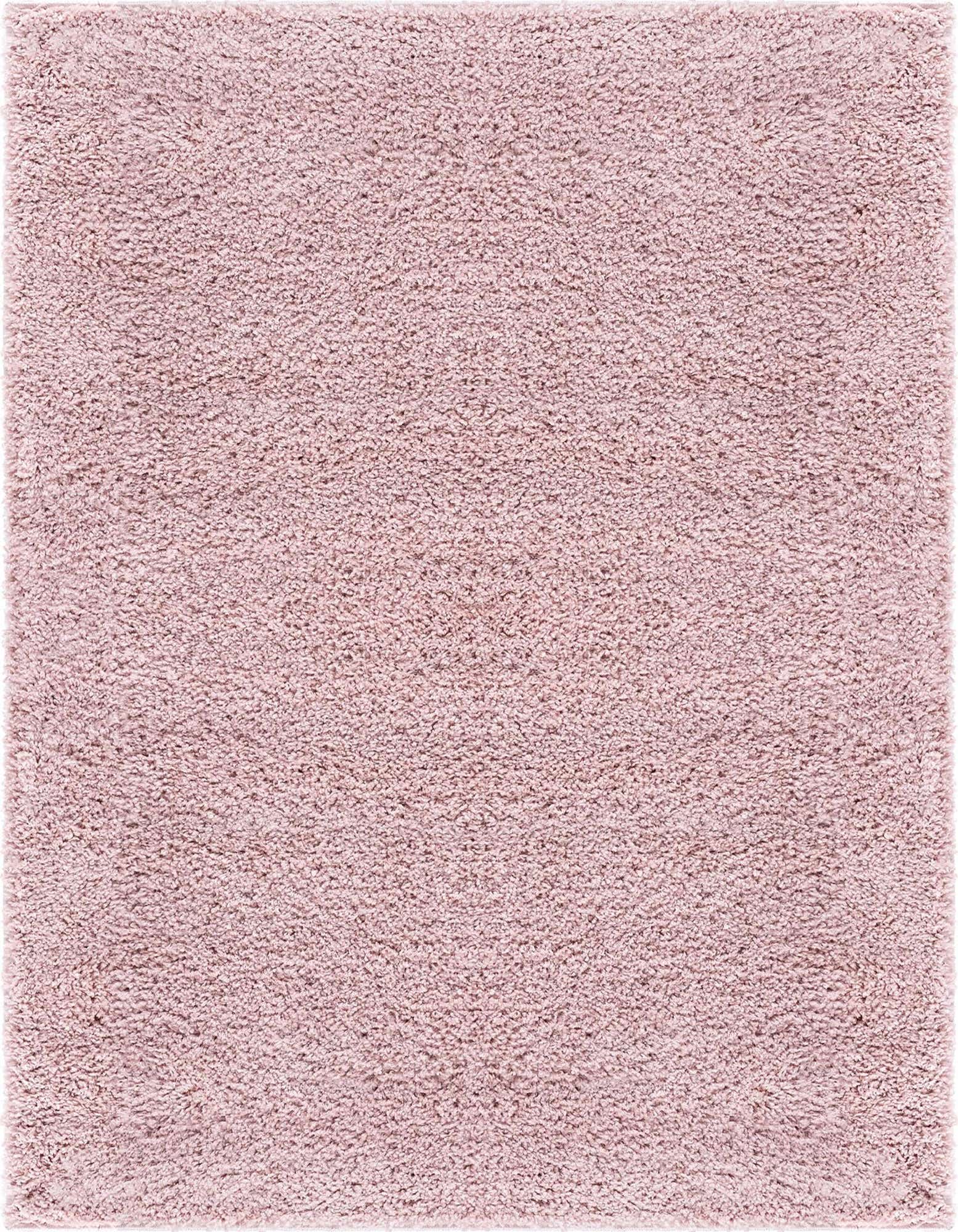 A soft, plush 5'x5' square pink shag rug with a textured pile, perfect for adding warmth to any indoor space.