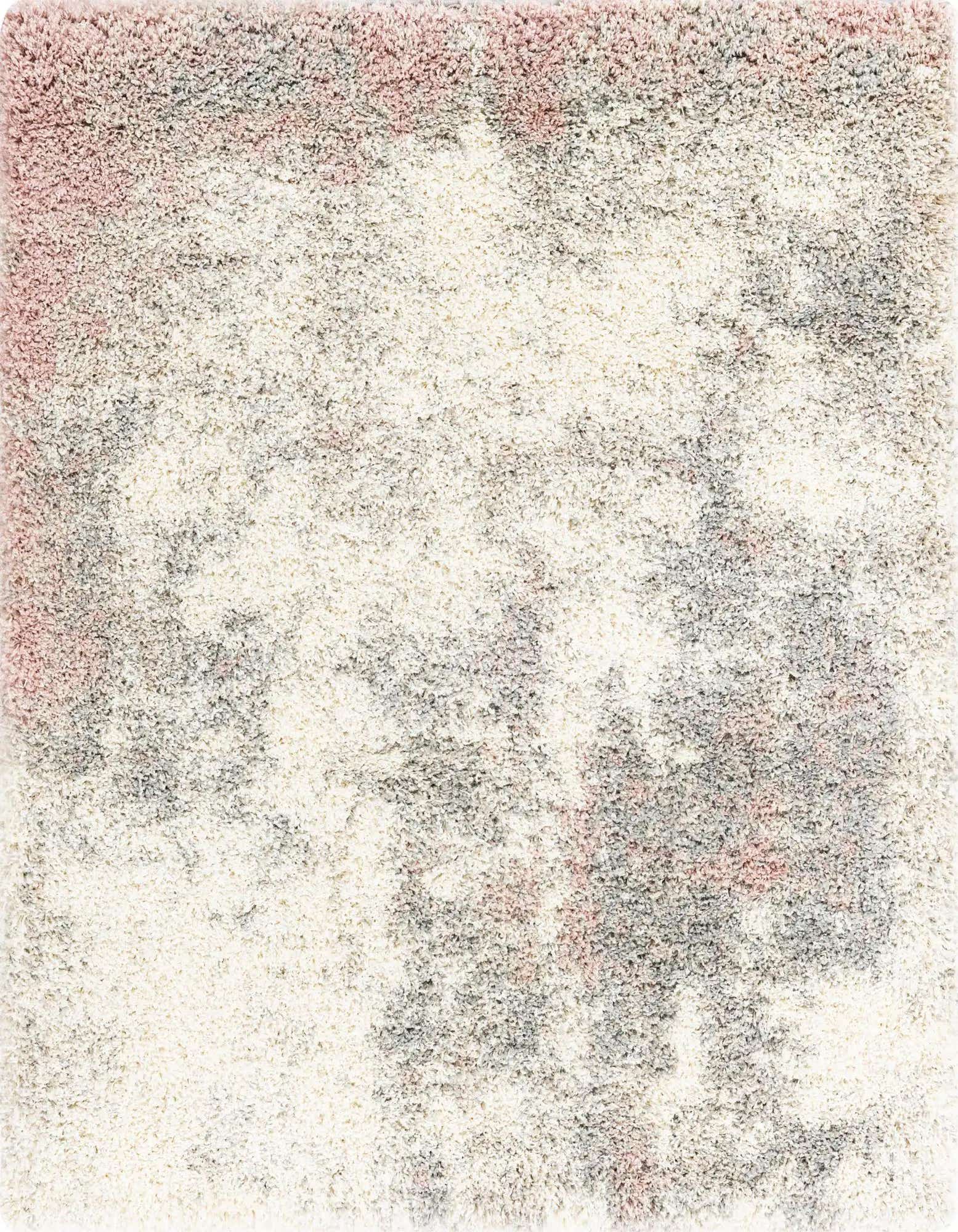 A square 4' 0 x 4' 0 Soft Touch Shag rug in pink and off-white, featuring a plush, textured pile.