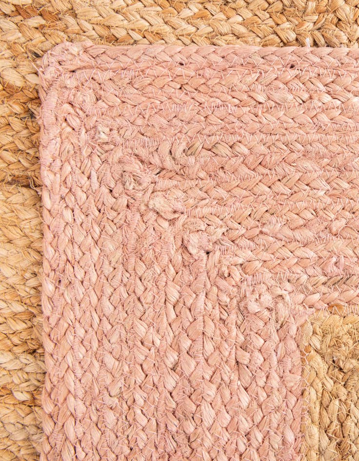 Detail image of  Custom Pink White Natural  Hand Braided Jute Rug
