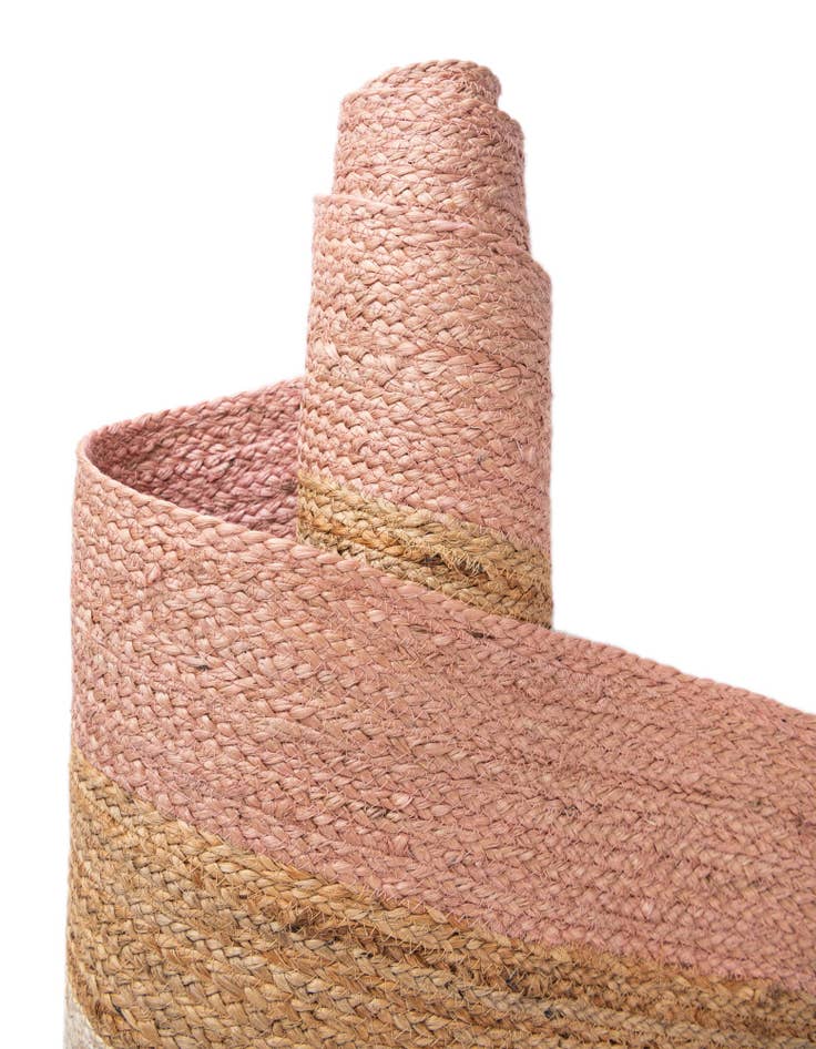 Detail image of  Custom Pink White Natural  Hand Braided Jute Rug