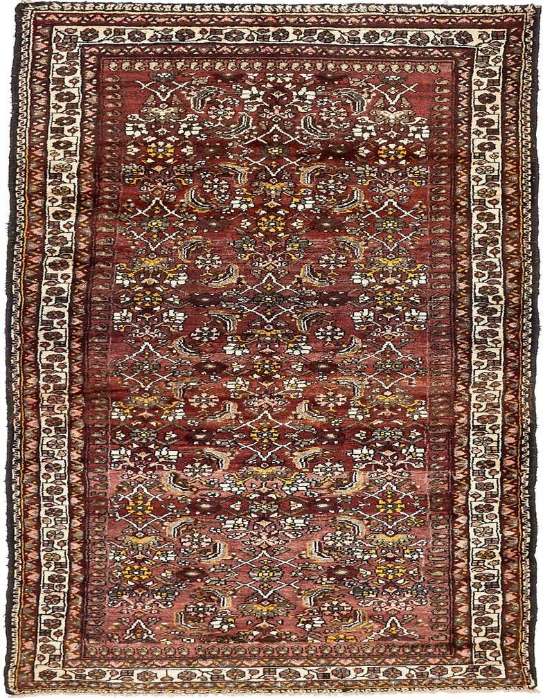 A 10 ft runner rug in deep red and purple with intricate tribal and Persian patterns, ideal for a hallway.