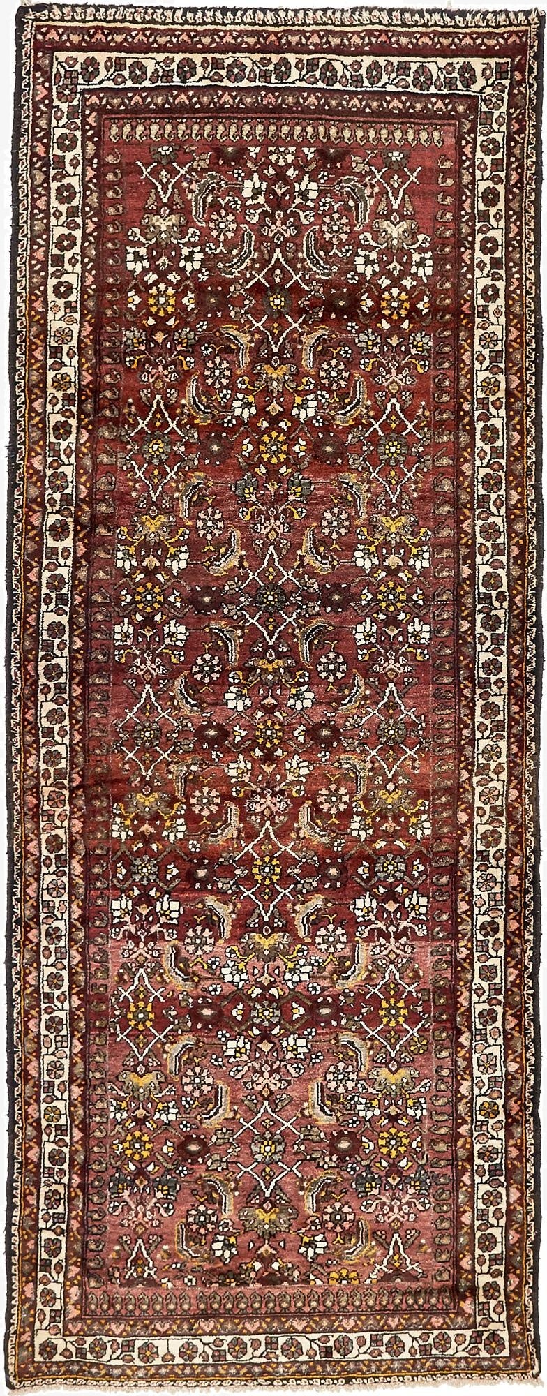  3' 10 x 9' 9  Hand Knotted Hossainabad Persian Wool Runner Rug