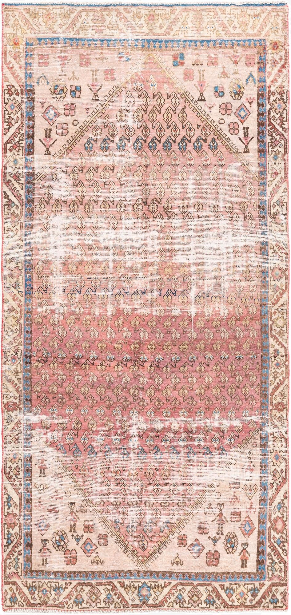  4' x 8' 1  Hand Knotted Ultra Vintage Persian Wool Runner Rug