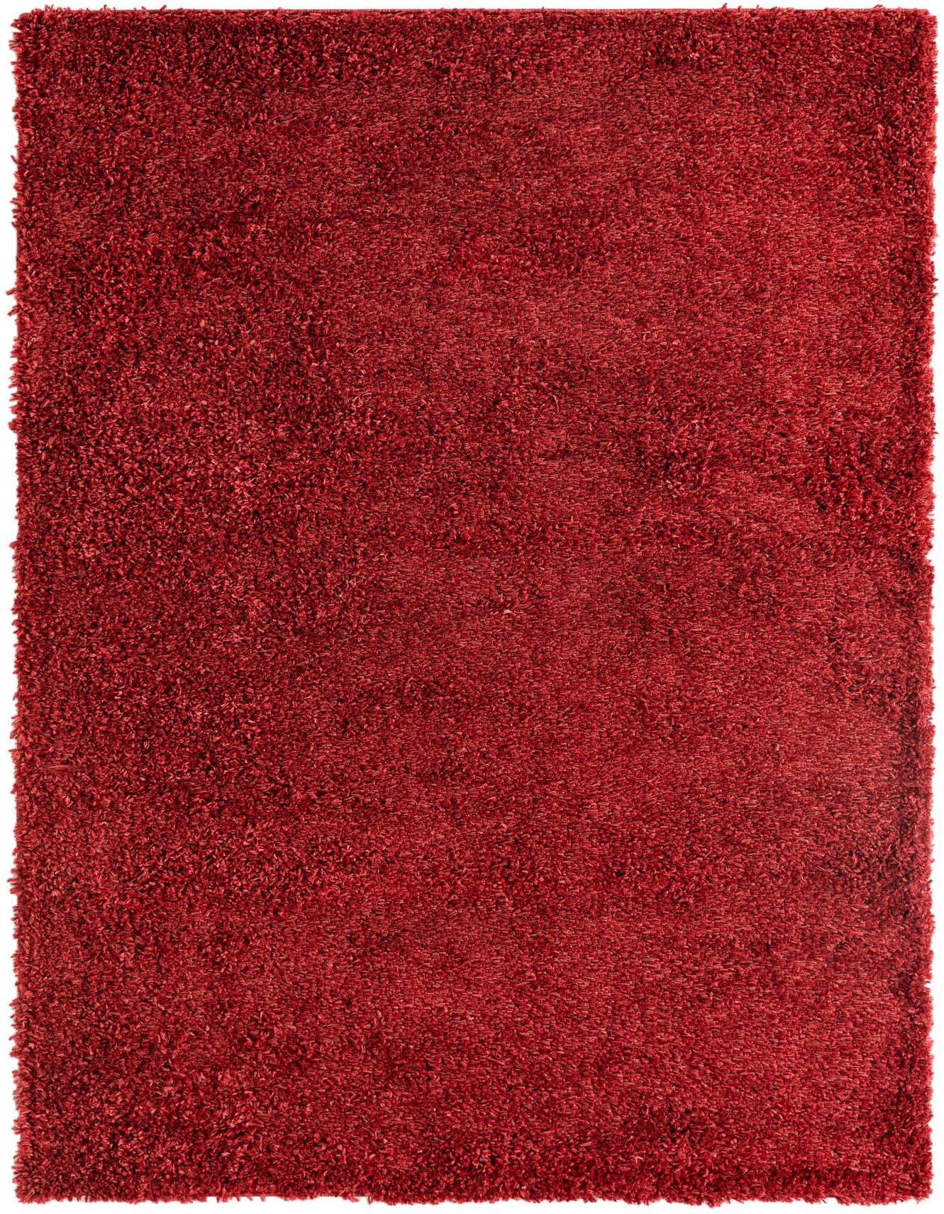 A rectangular 5x8 red shag area rug with a thick, textured pile, suitable for a living room or bedroom.