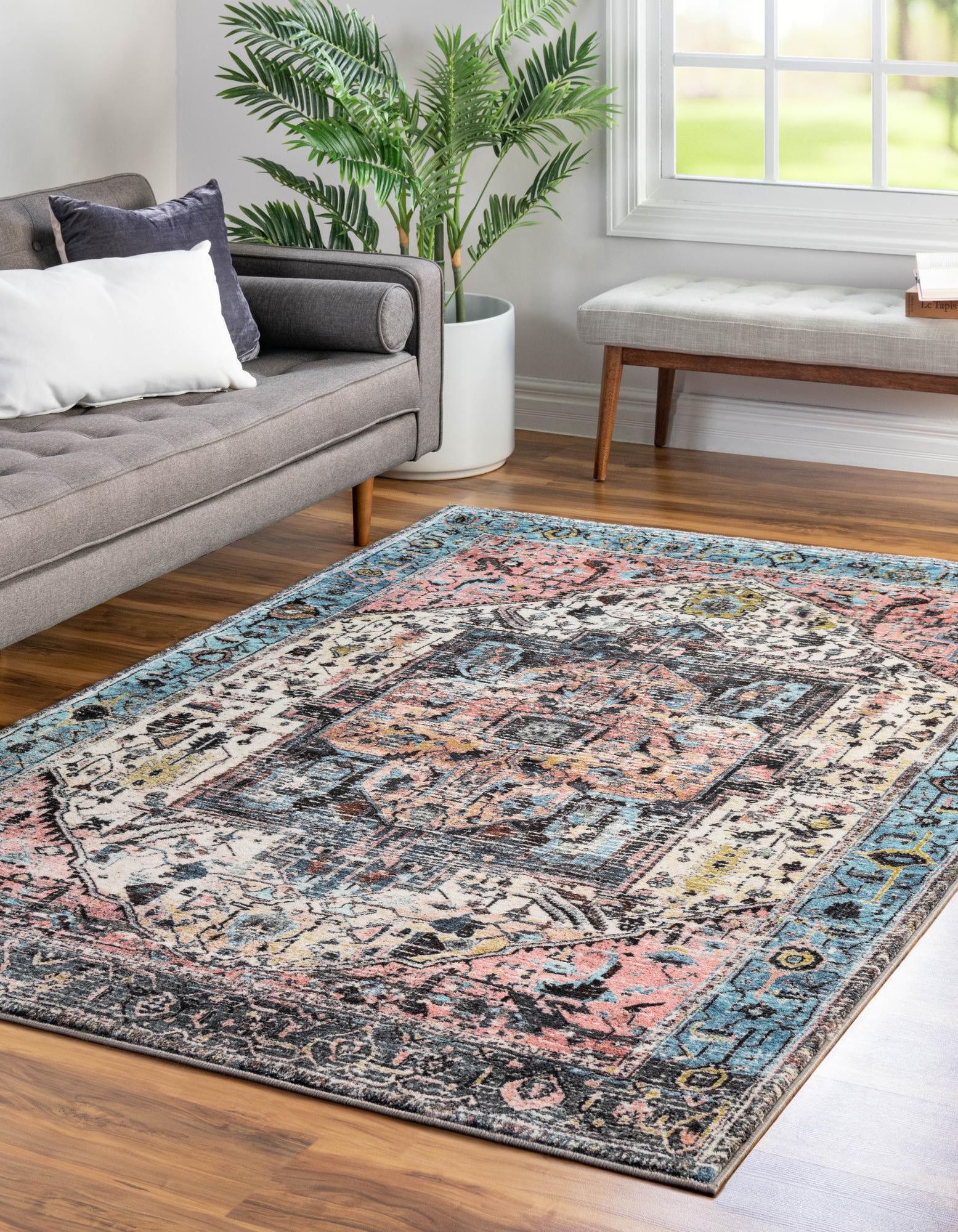 Powder Blue 6' 7 x 9' Medina Rug | Rugs.com