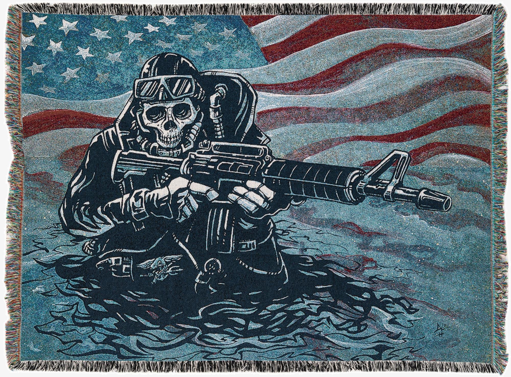 4' 6 x 6' US Navy Seal Skeleton Throw Blanket