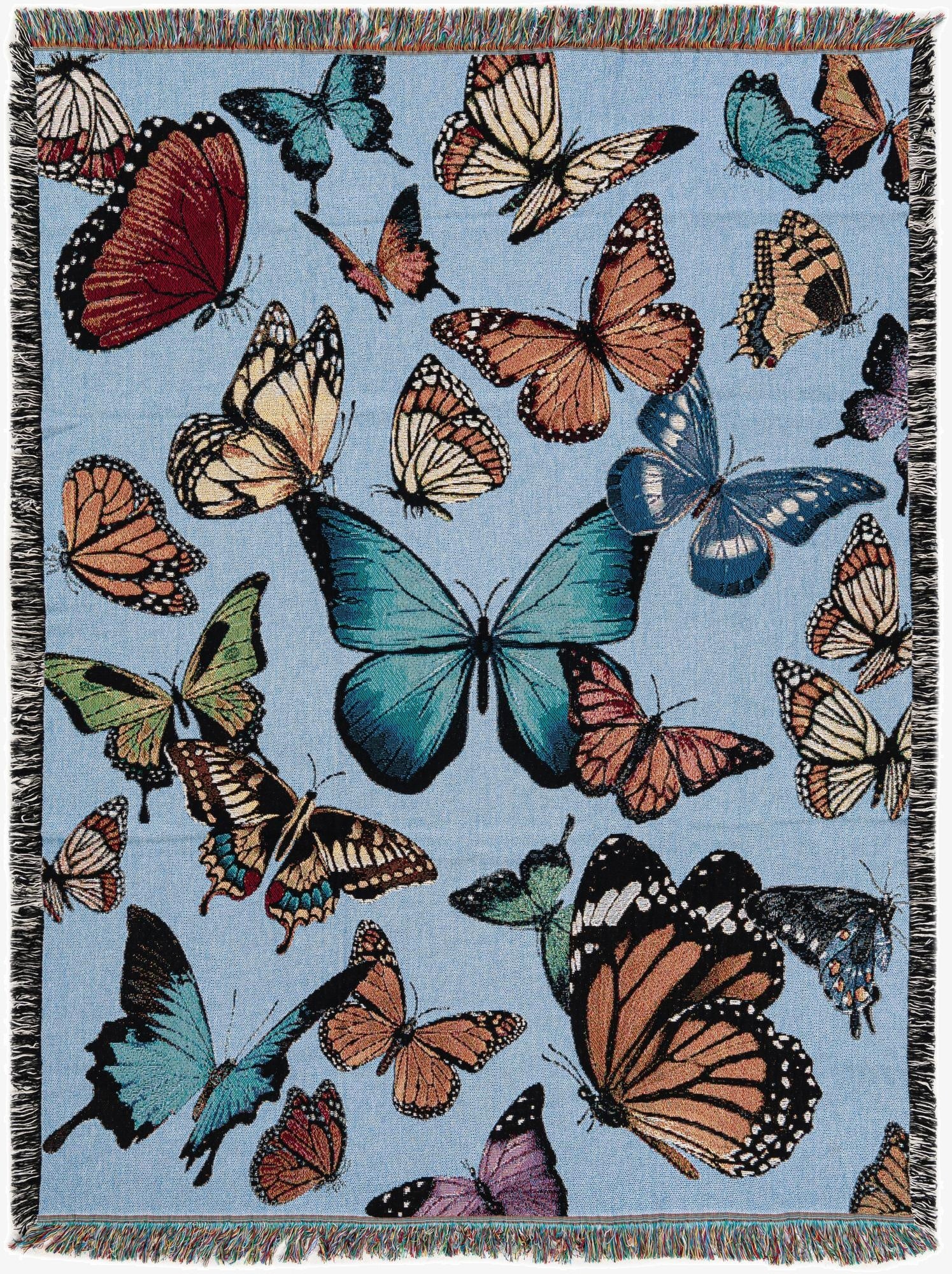 4' 6 x 6' Fluttering Butterflies Light Blue Throw Blanket
