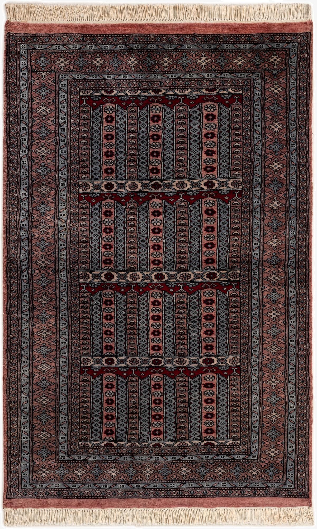  4' 1 x 6' 4  Hand Knotted Bokhara Oriental Wool Rug