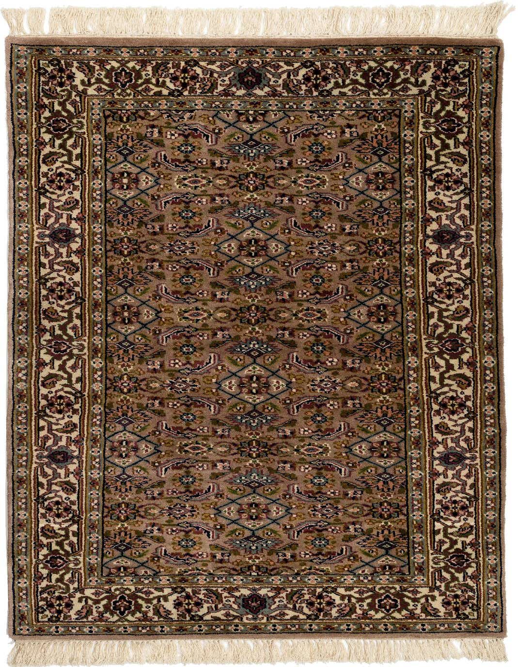 A 3x5 rectangular Farahan rug featuring a traditional Oriental pattern in shades of purple, brown, and cream with fringe.