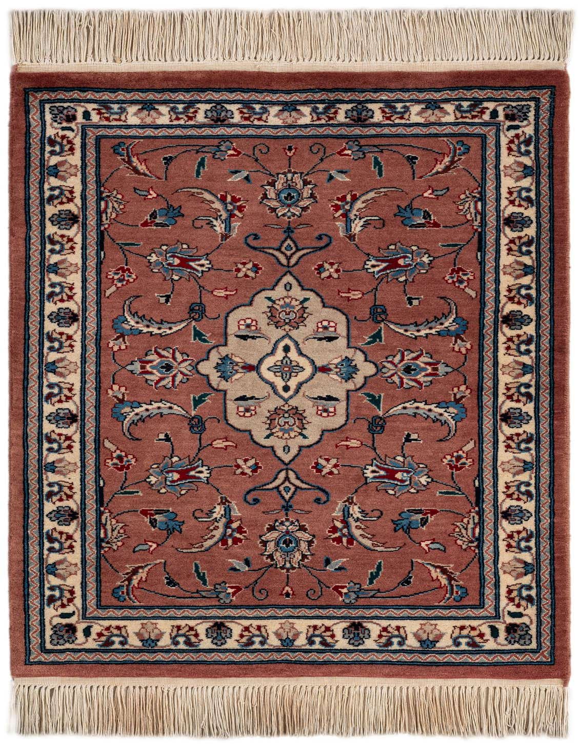 A 2x3 rectangular Lahour rug in purple with a traditional floral and medallion pattern, featuring cream, blue, and red accents and fringe.
