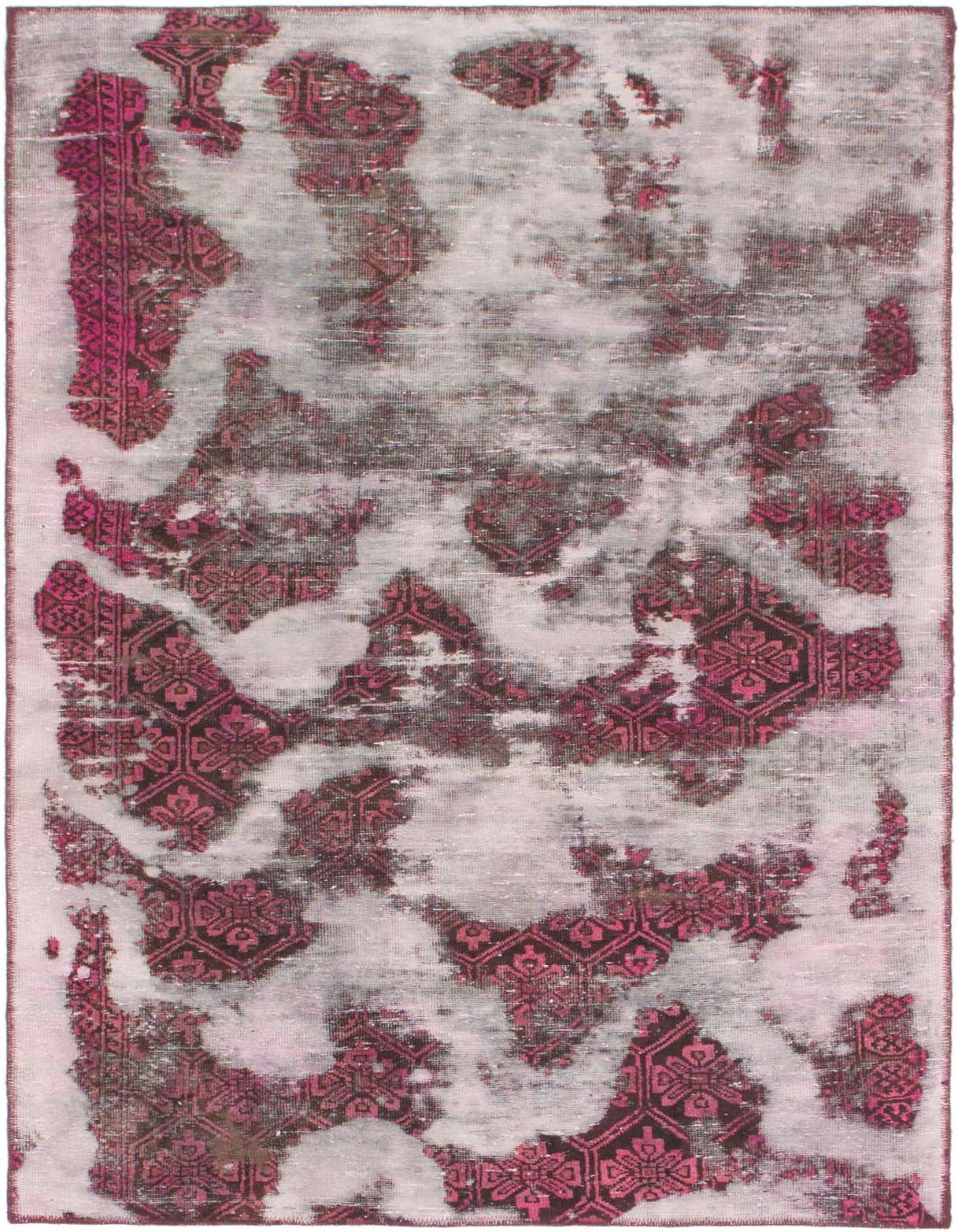 A 4x6 rectangular Ultra Vintage rug featuring a distressed purple Persian pattern on a faded grey background.