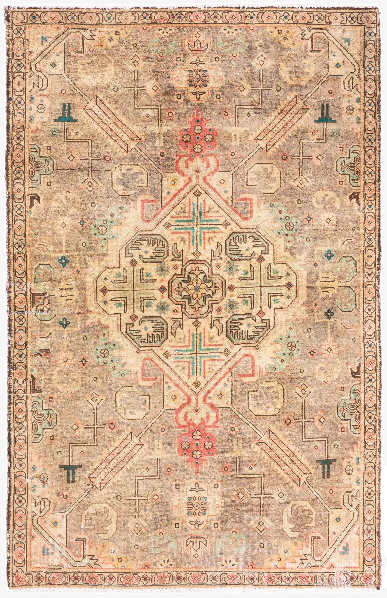  3' 6 x 5' 5  Hand Knotted Ultra Vintage Persian Wool Rug