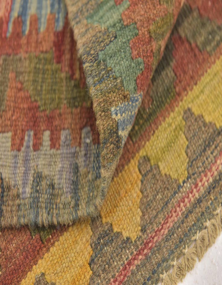 Detail image of  3' 2 x 3' 4  Hand Woven Kilim Maymana Wool Square Rug
