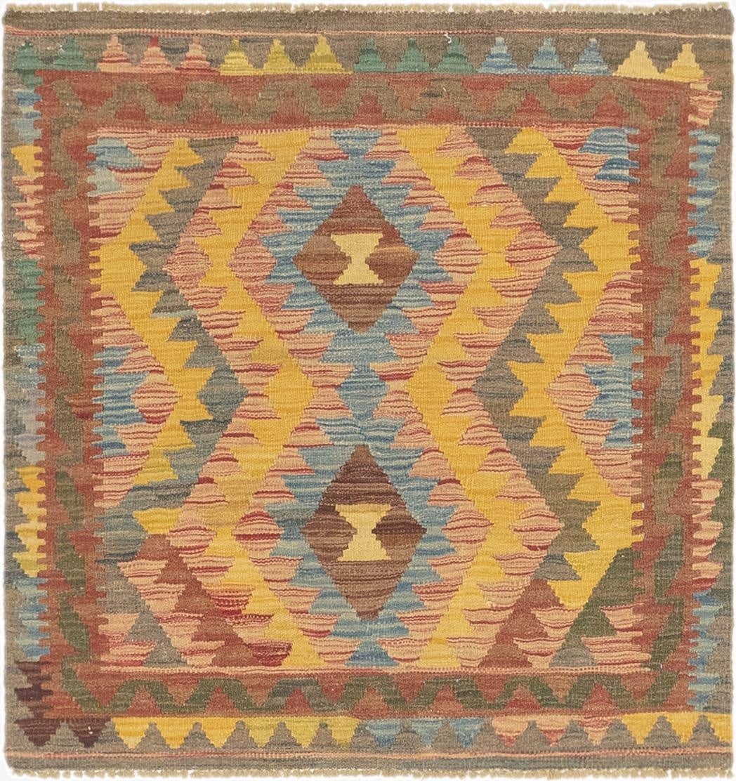  3' 2 x 3' 4  Hand Woven Kilim Maymana Wool Square Rug