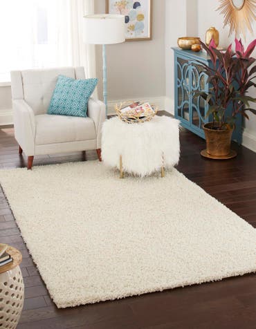  Custom Pure Ivory Solid Shag Rug