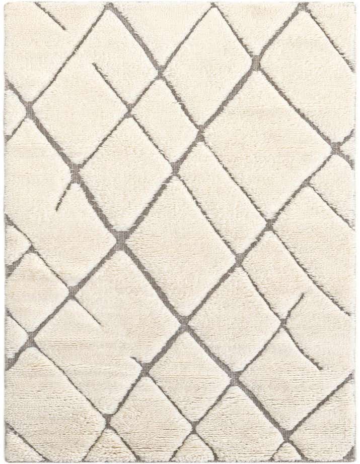 A 6 ft runner rug featuring a textured ivory pile with a modern tribal diamond pattern in gray, ideal for hallways.