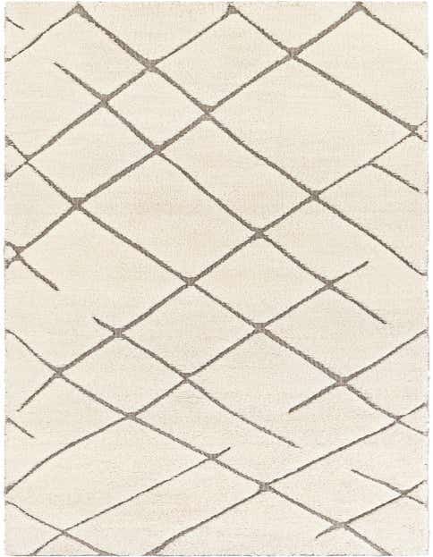 A 12 ft runner rug with a creamy ivory background and a modern tribal diamond pattern in gray, perfect for a hallway.