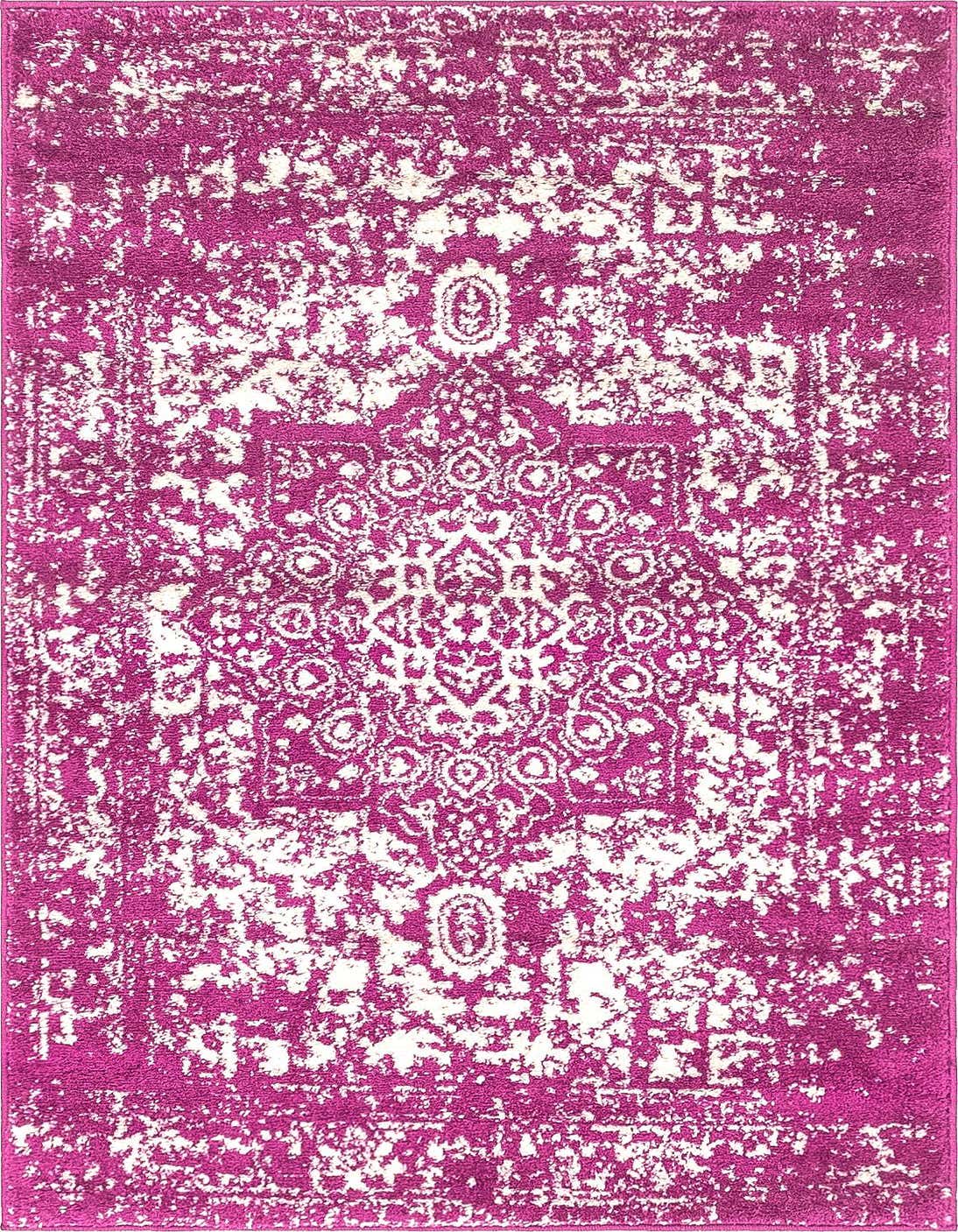 A 3x5 rectangular purple rug with a distressed white traditional medallion pattern, ideal for an entryway or kitchen.