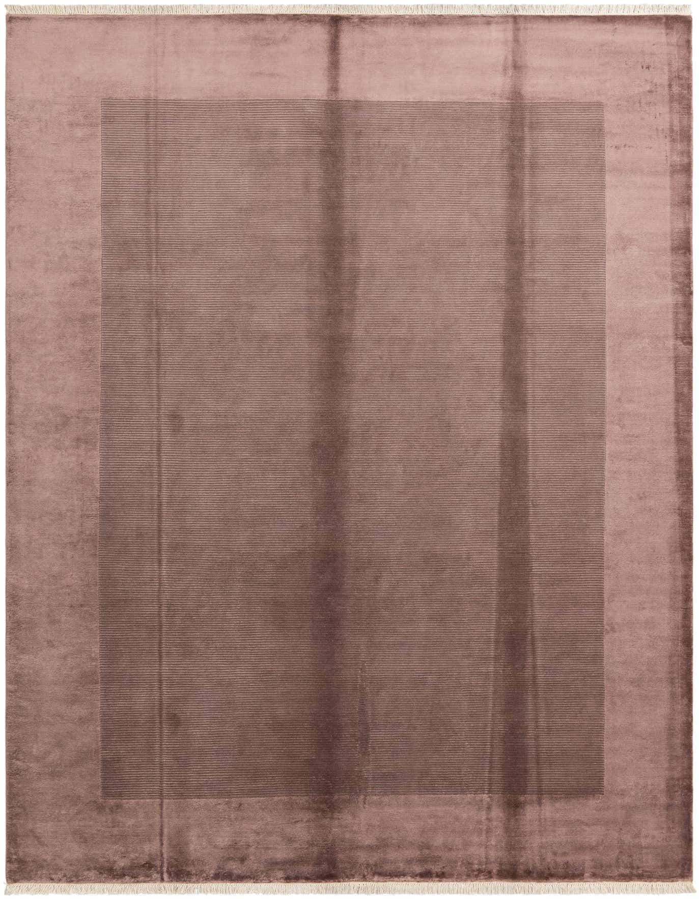 A large 8x11 rectangular Darya rug in varying shades of purple, featuring a subtle modern striped border and soft high pile.