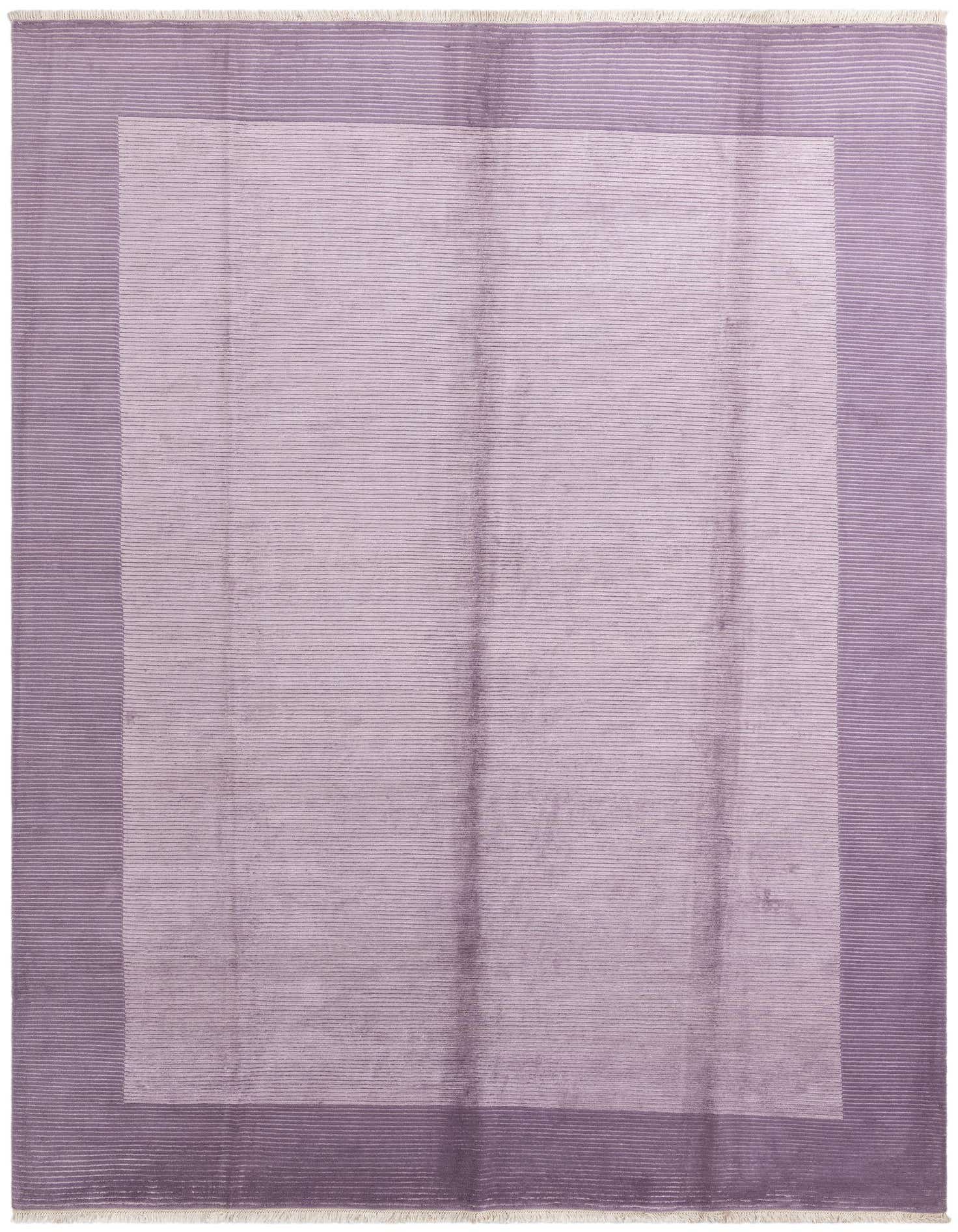 A 10x13 rectangular purple modern wool rug with a lighter purple center and a darker purple border.