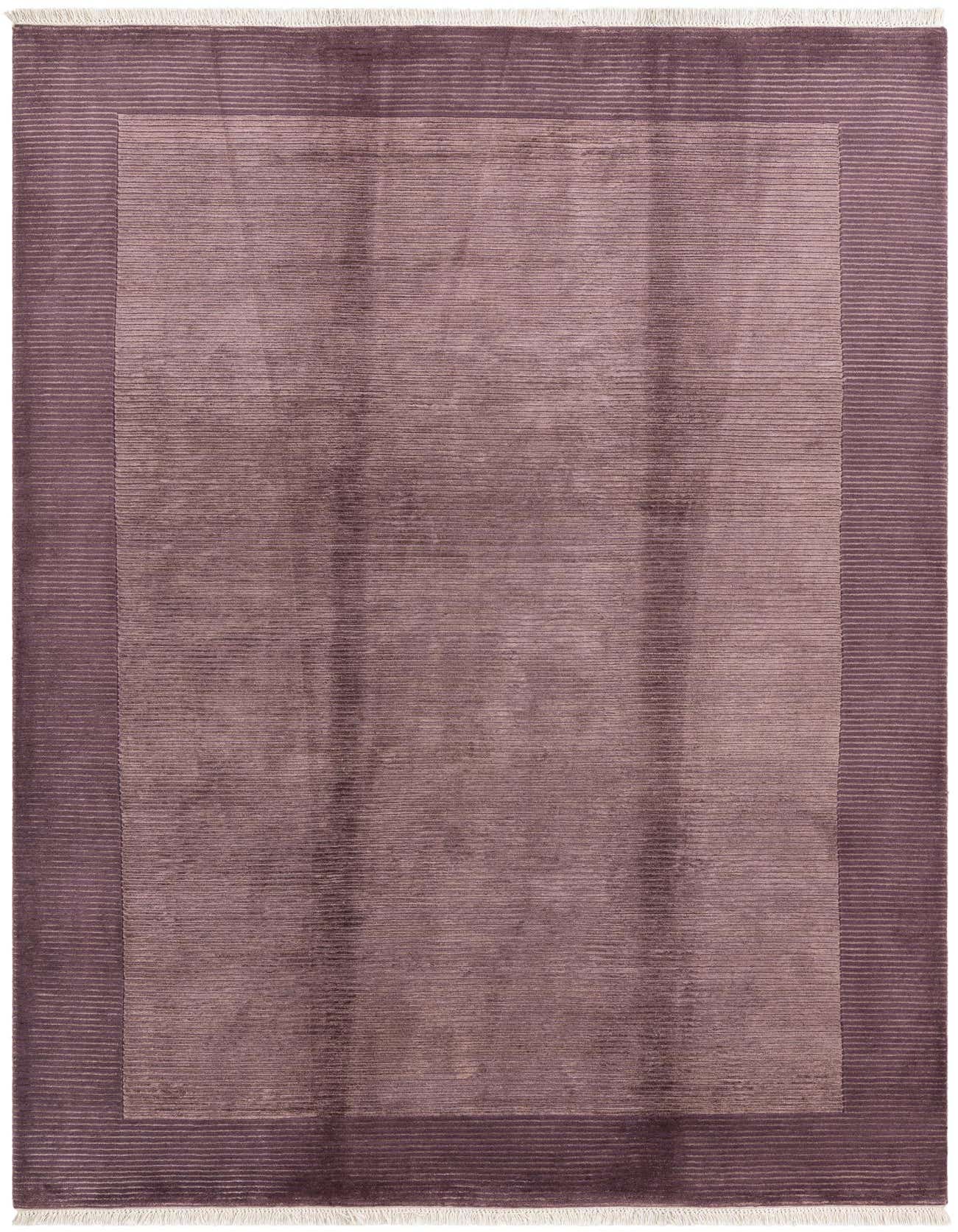 A 7x10 rectangular Darya rug in varying shades of purple, featuring a modern striped border and a solid center, ideal for a living room.