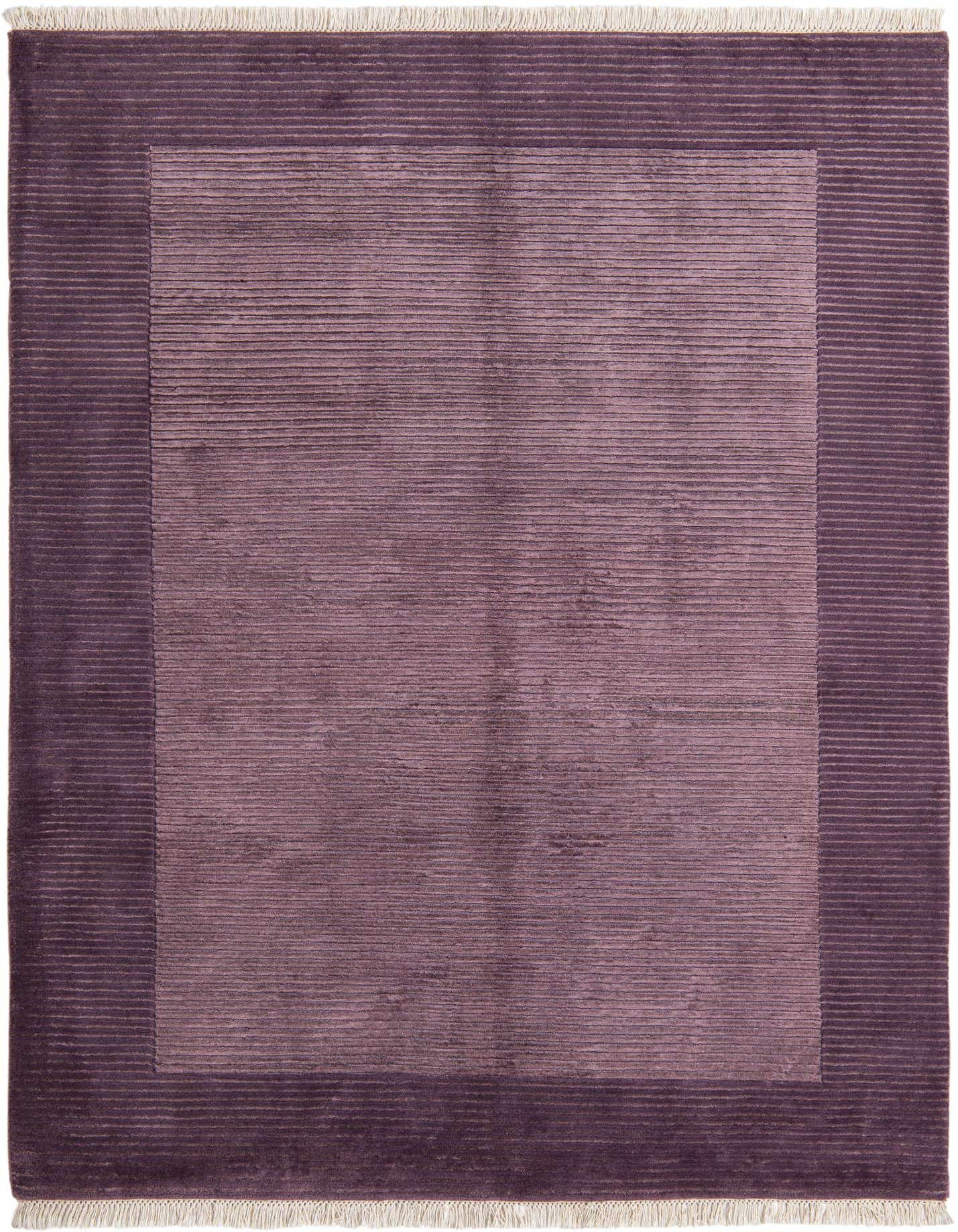 A 4x6 rectangular Darya rug in varying shades of purple with a modern, oriental pattern and fringe.