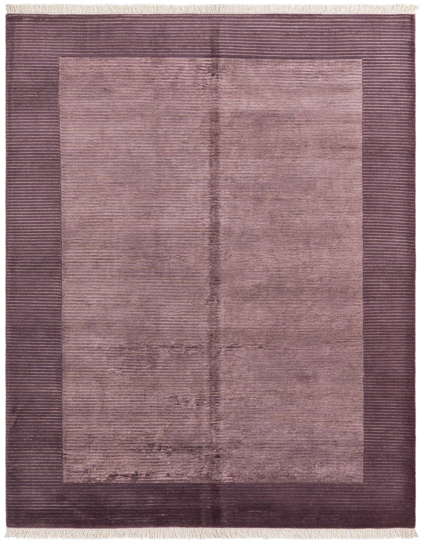 A 5x8 rectangular Darya rug in varying shades of purple, featuring a modern striped pattern and a high pile, perfect for a living room or bedroom.
