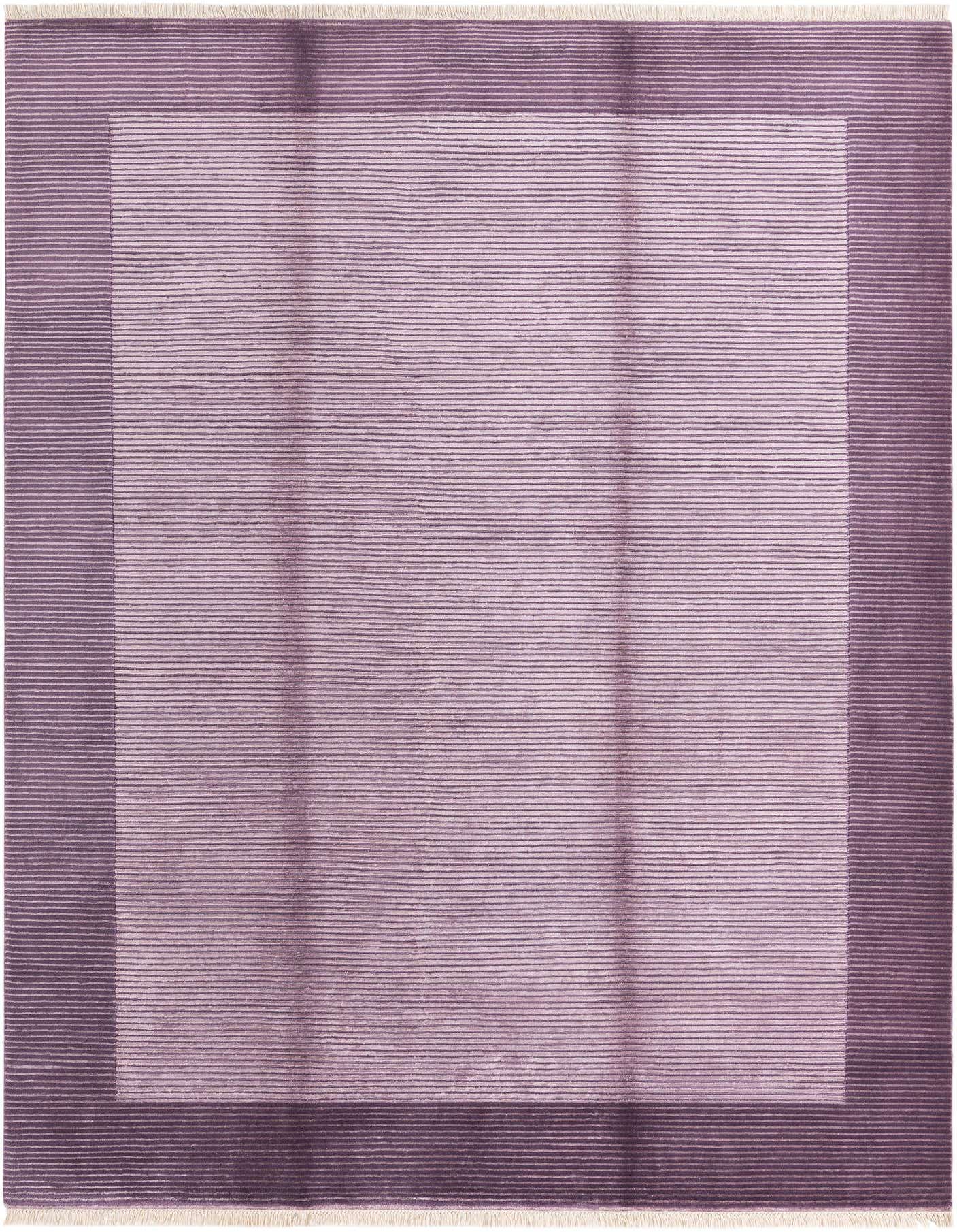 A 7x10 rectangular Darya rug in varying shades of purple, featuring a modern striped pattern and a darker border.