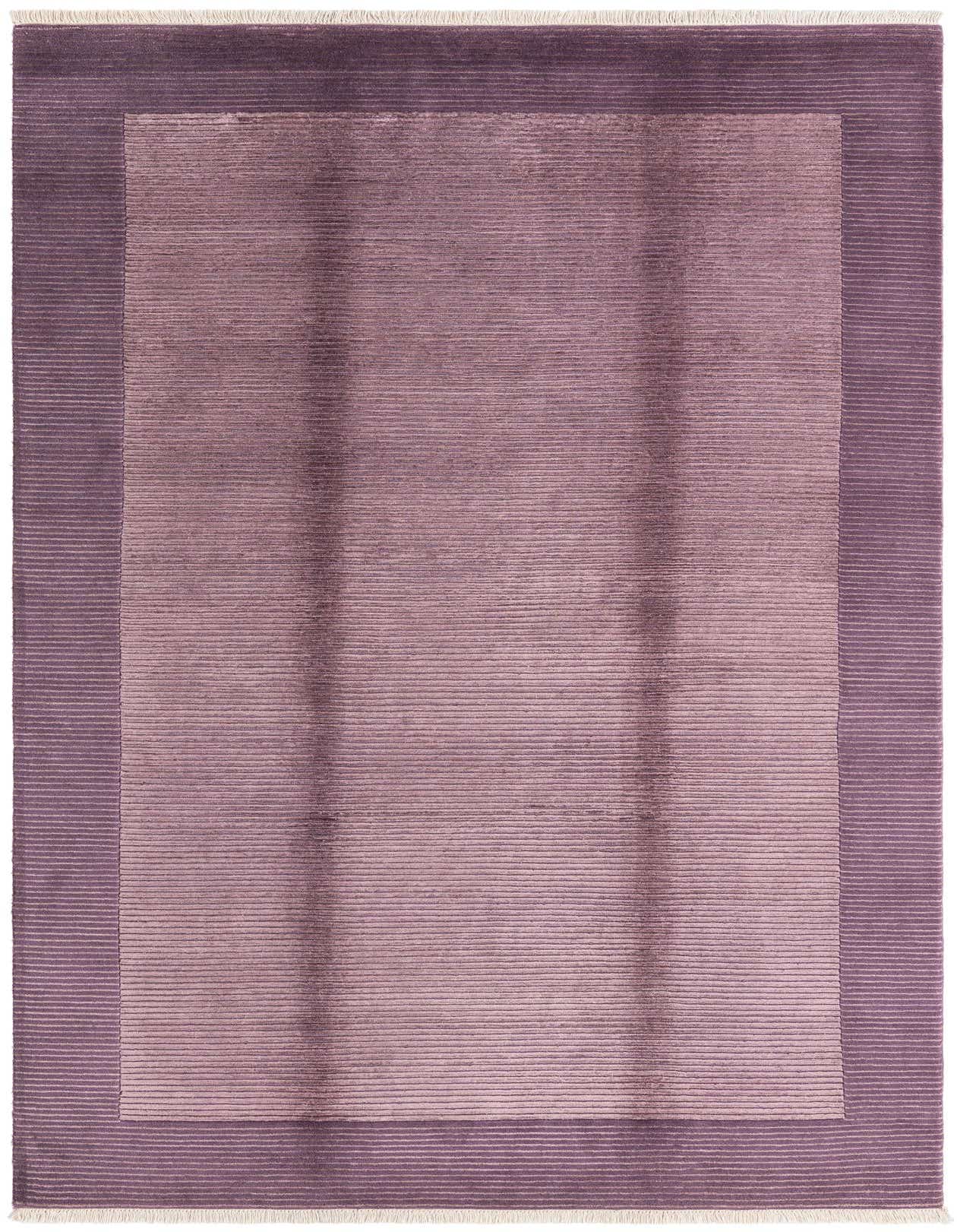 A 7x10 rectangular Darya rug in varying shades of purple, featuring a modern striped pattern and a high pile.
