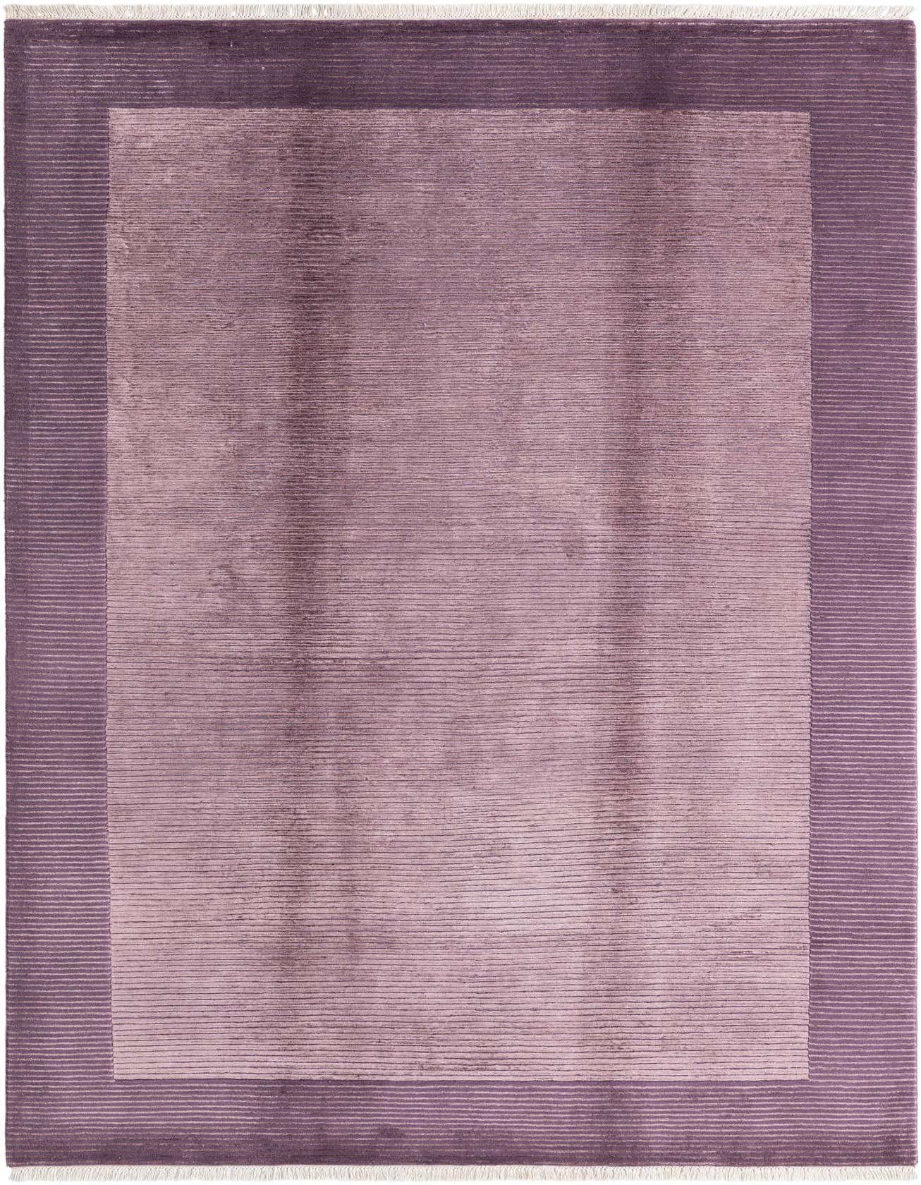 A 7x10 rectangular Darya rug in varying shades of purple, featuring a modern border design and a high pile.