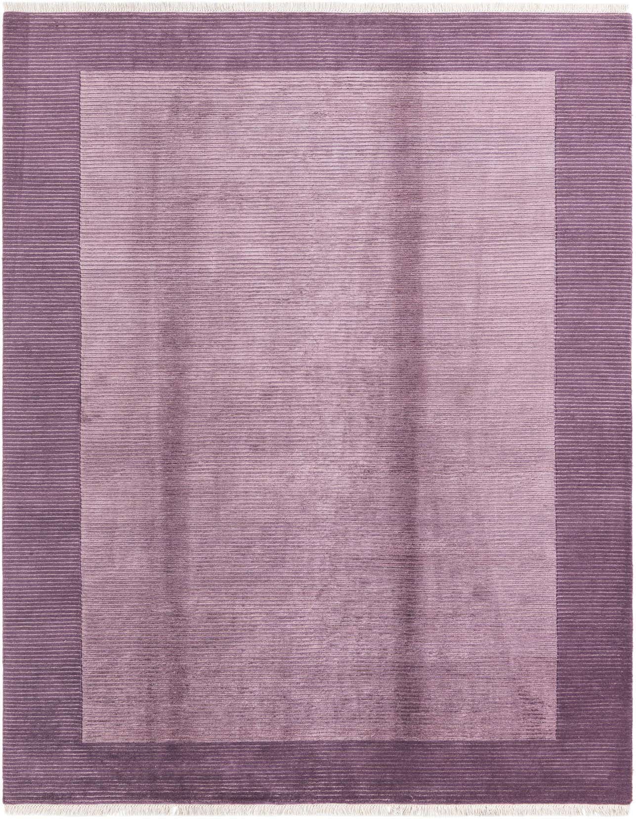 A 7x10 rectangular purple wool rug featuring a modern oriental design with a lighter purple center and a darker striped border.