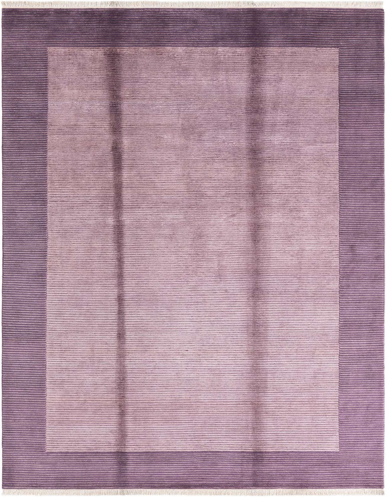 A 7x10 rectangular Darya rug with a modern oriental design, featuring a light purple center and a darker purple border, both with horizontal ribbed textures.