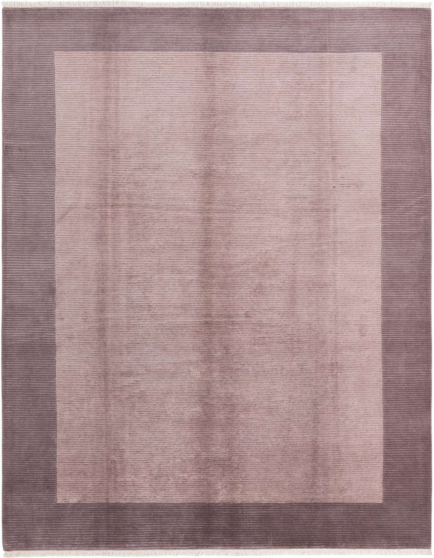 A rectangular 8x12 Darya purple wool rug featuring a modern oriental design with a lighter purple center and a darker striped purple border.
