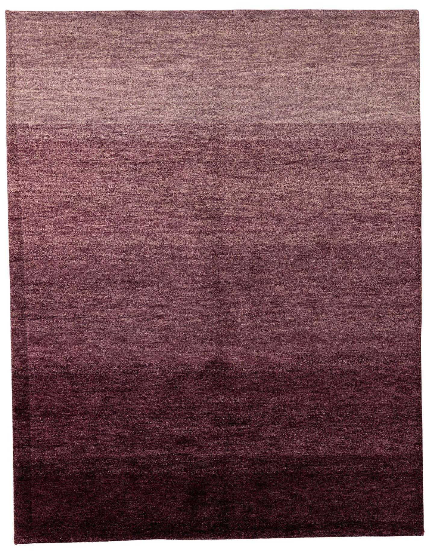A 6x9 rectangular Kashkuli Gabbeh rug in shades of purple, featuring a modern ombre design, perfect for a living room.