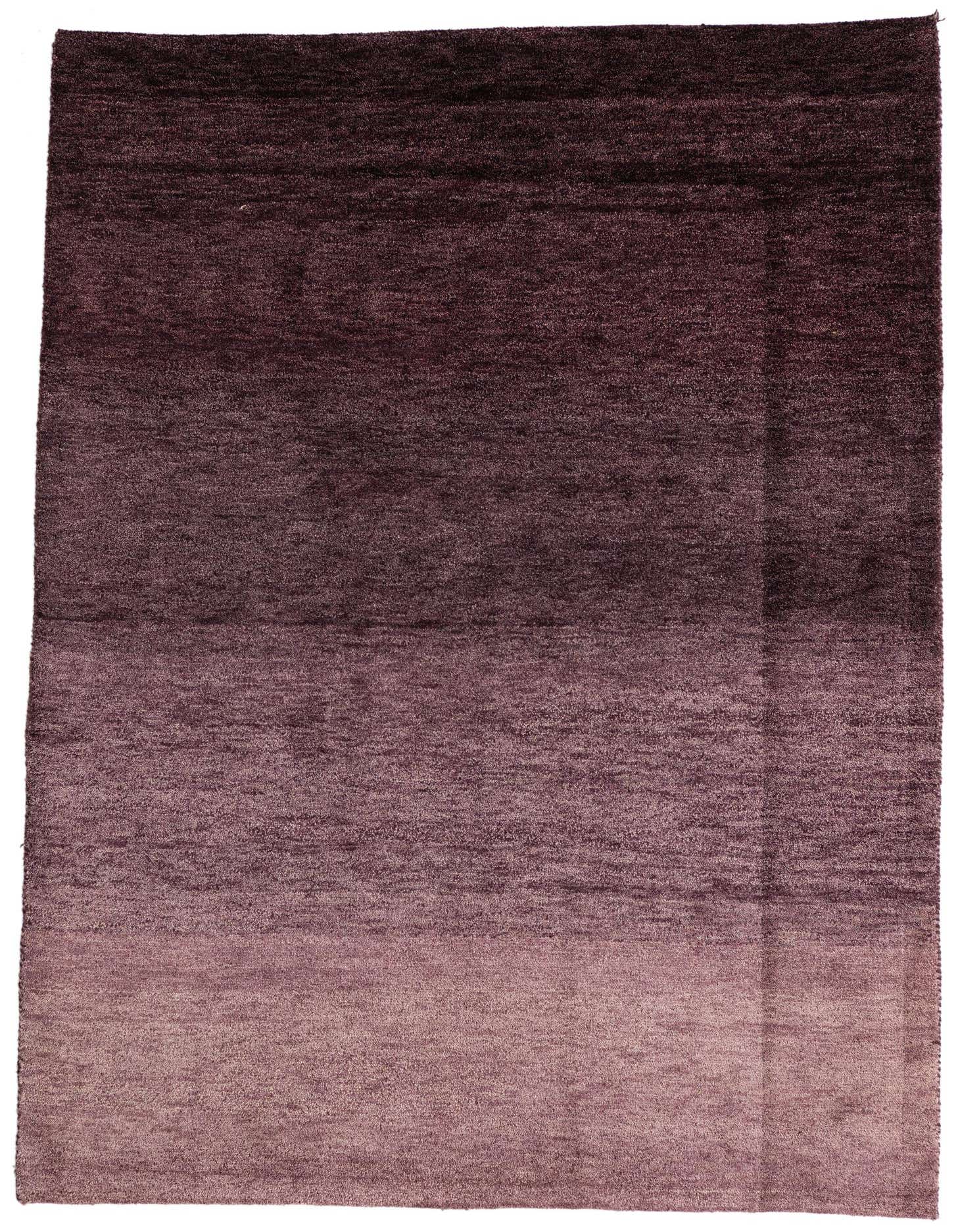 A 5x7 rectangular purple modern wool rug with a subtle ombre effect, transitioning from deep plum to lighter lavender.