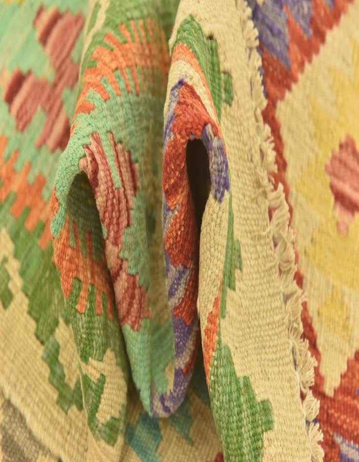 Detail image of  3' 8 x 4' 9  Hand Woven Kilim Maymana Wool Rug