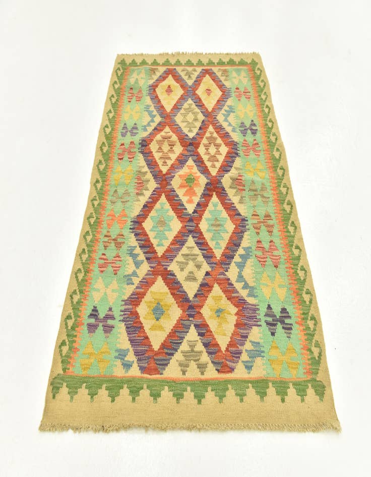 Detail image of  3' 8 x 4' 9  Hand Woven Kilim Maymana Wool Rug