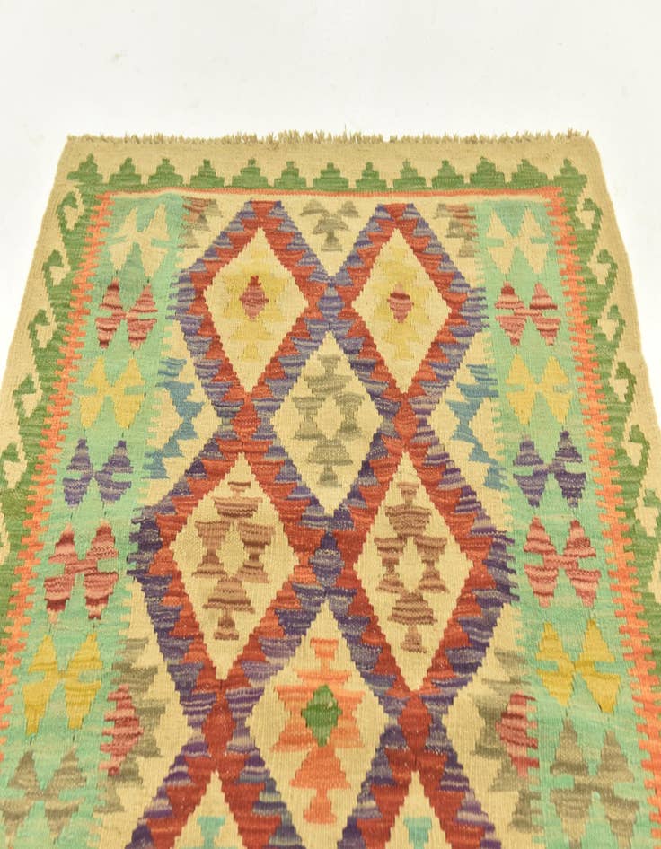 Detail image of  3' 8 x 4' 9  Hand Woven Kilim Maymana Wool Rug