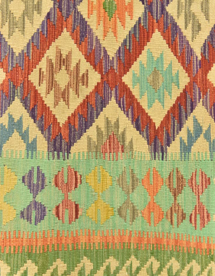 Detail image of  3' 8 x 4' 9  Hand Woven Kilim Maymana Wool Rug
